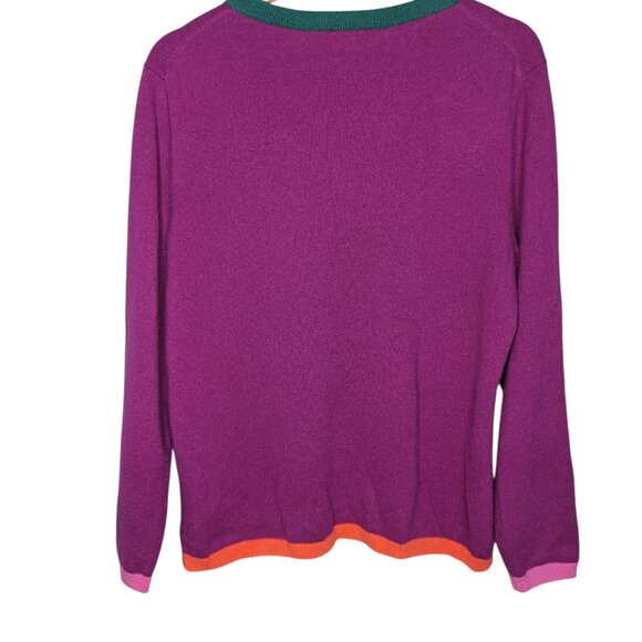 Lands End 100% Cashmere Purple Colorblock Sweater Preppy Casual Classic Large - Picture 2 of 5